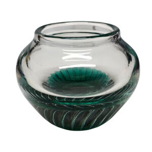 Signed Maytum Studio 1991 Art Glass Green Elongated Bubble Swirl Vase